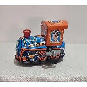 Vintage Retro Tin Train Toy  Wind Up Locomotive Toy Tested, And Works